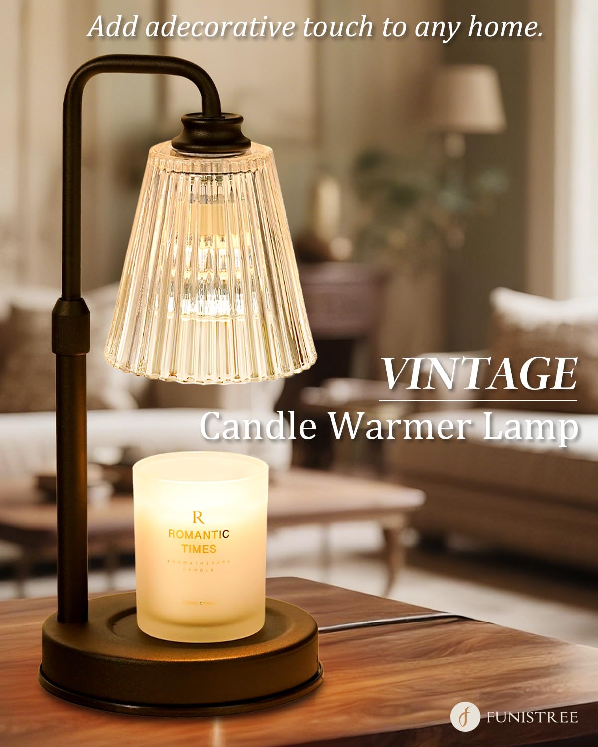 Funistree black warmer lamp with crystal stripe—adjustable brightness for scent strength.