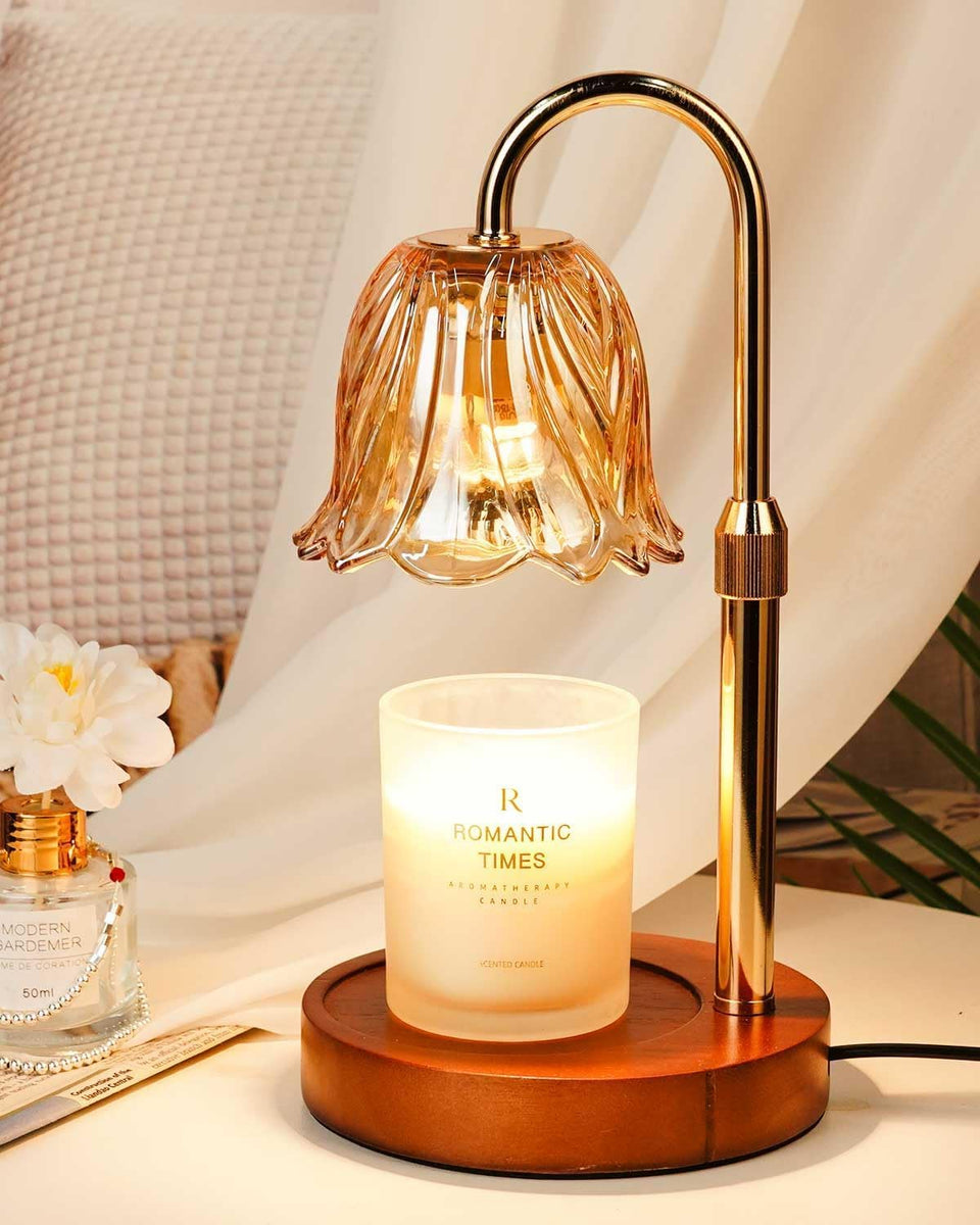 Funistree gold daffodil candle warmer lamp, front view showing decorative appeal and fragrance release.