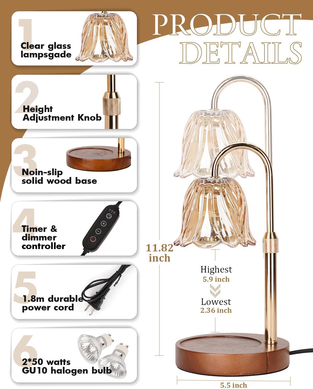 Funistree gold candle warmer lamp placed in living room enhances cozy ambience and decor.