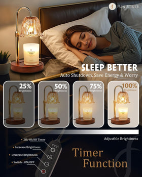 Funistree gold candle warmer lamp with timer feature enabling convenient, worry-free use.