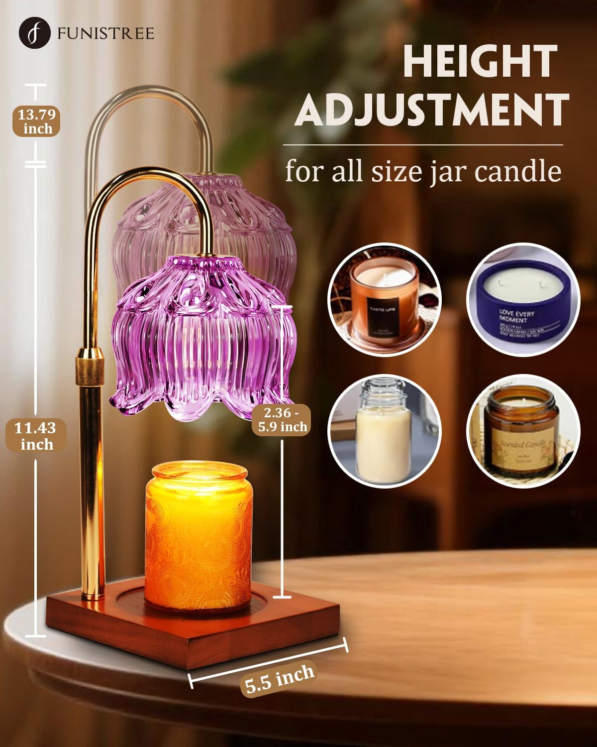 Funistree candle warmer with timer and dimmer highlights customizable ambience.