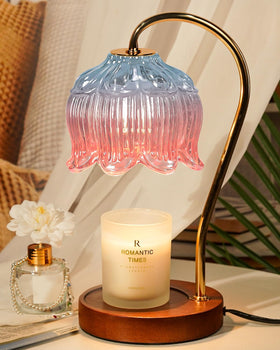 Funistree dimmable candle warmer lamp with pink flower design for safe, flame-free candle enjoyment.