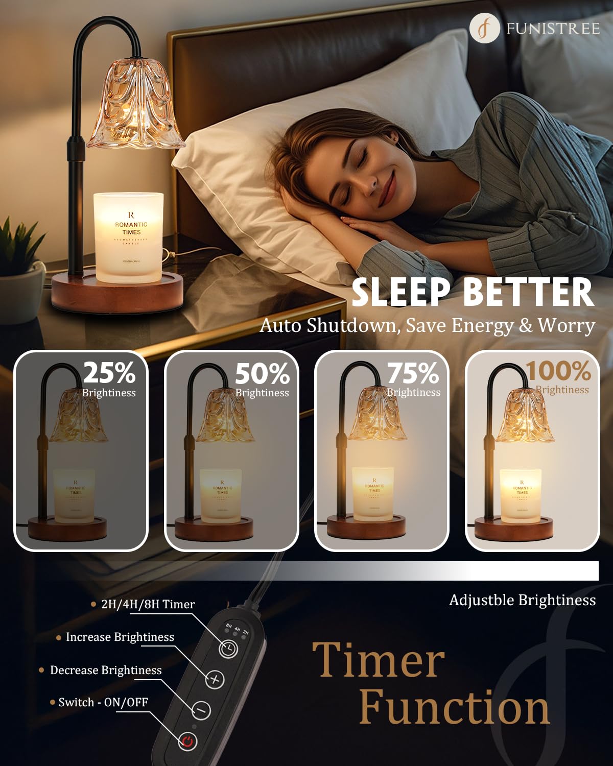 Funistree dimmable candle warmer for customizable ambiance