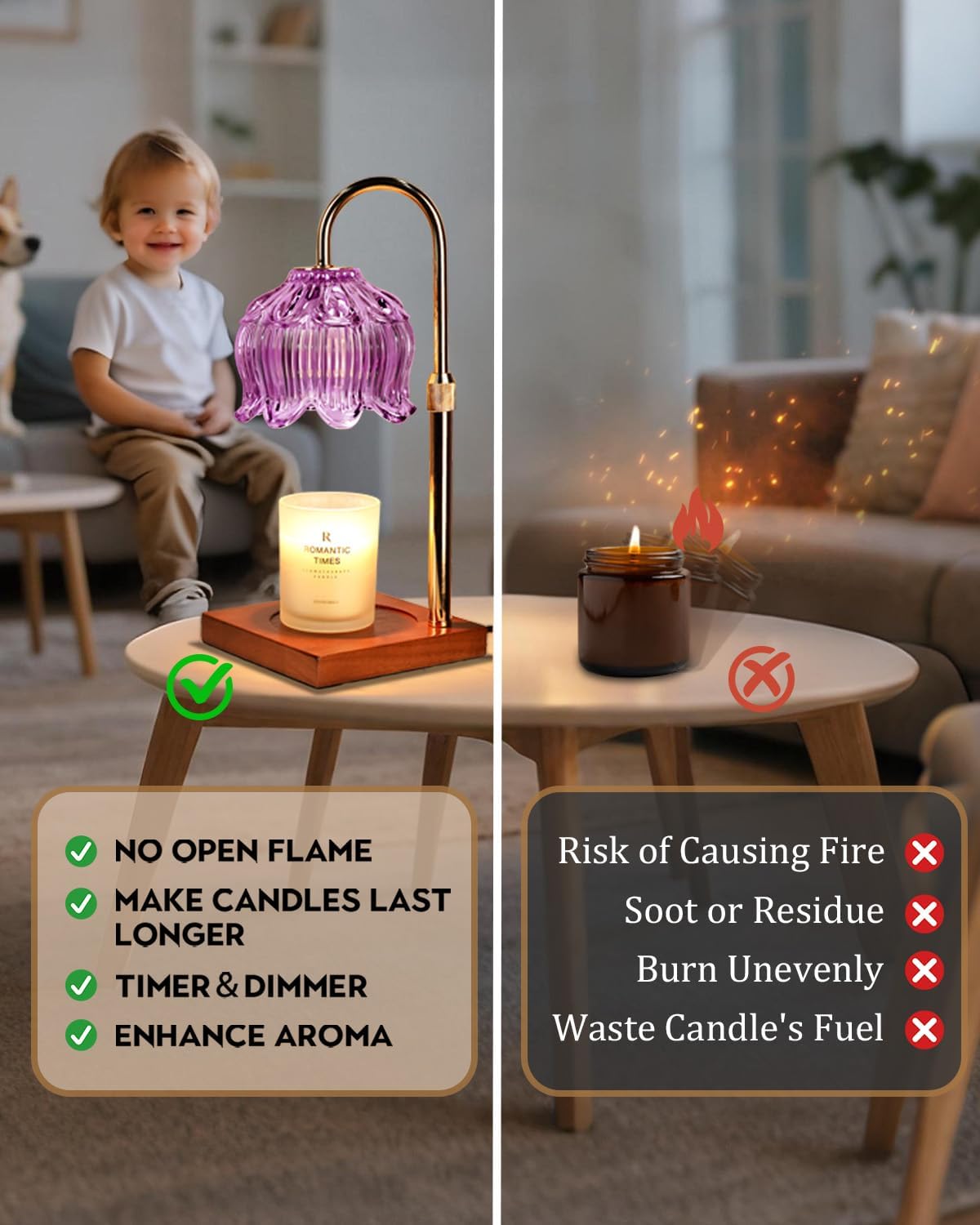 Flameless Funistree wax warmer demonstrates safe, smoke-free operation.