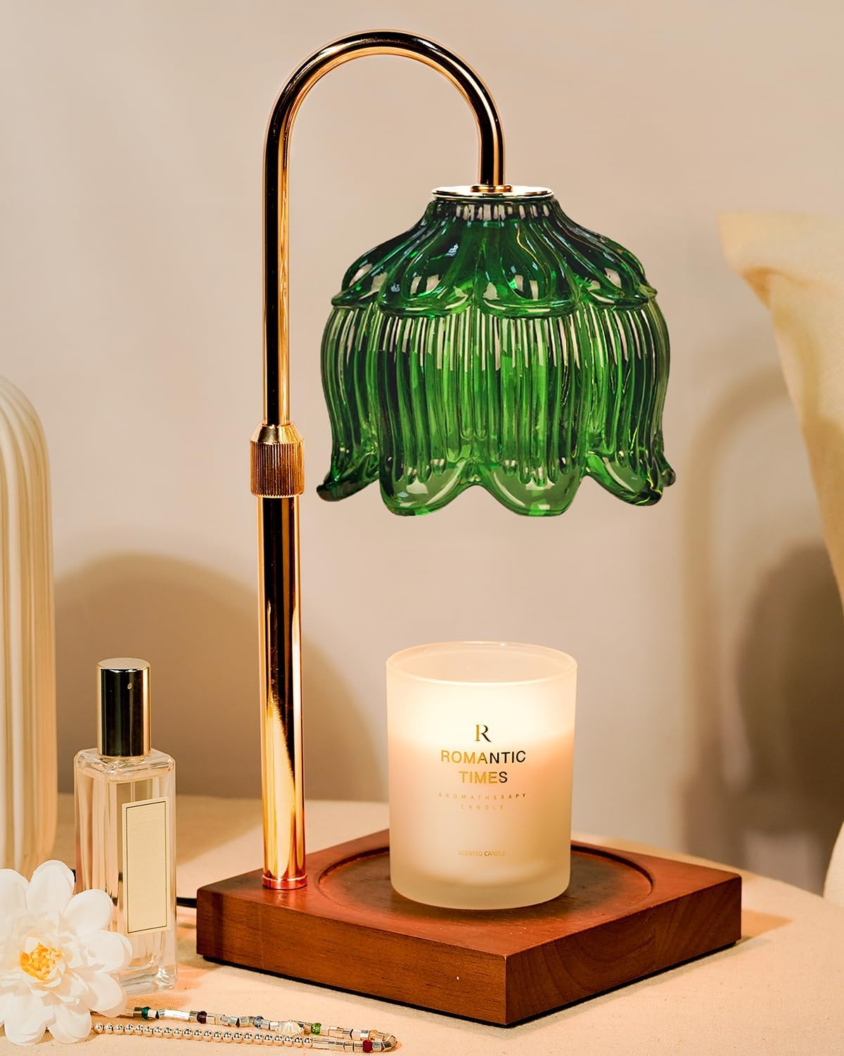 Funistree green candle warmer lamp base providing stability during use