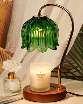 Funistree green candle warmer lamp with timer for safe, flame-free candle melting.