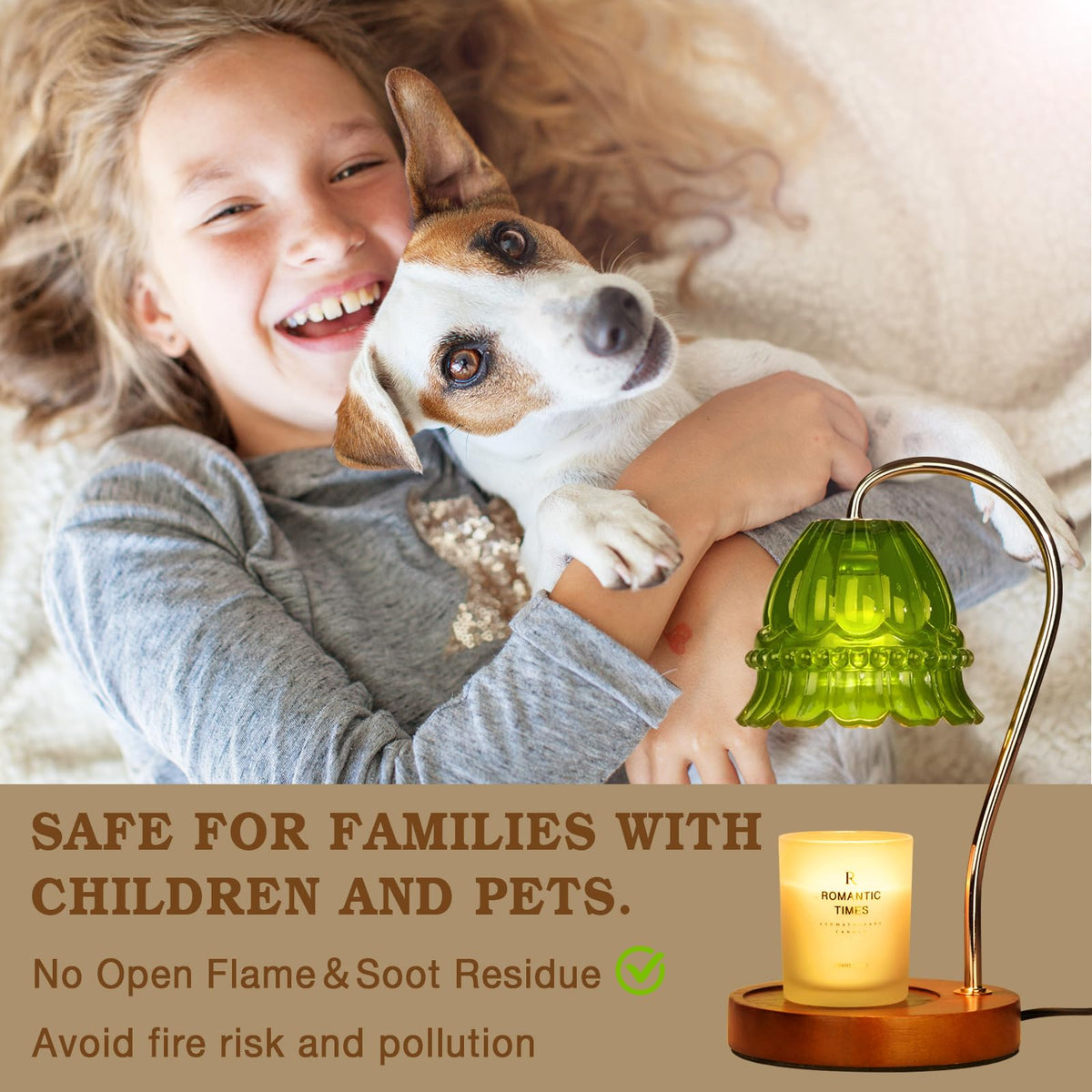Funistree green flower candle lamp with soft glow for cozy ambiance.