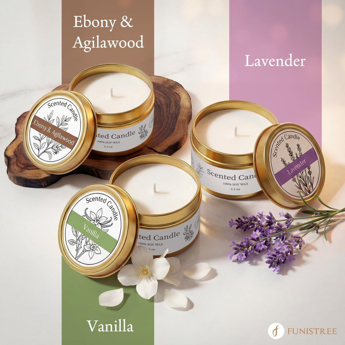 Funistree lavender jar candle ready to melt for a calming aromatherapy moment.