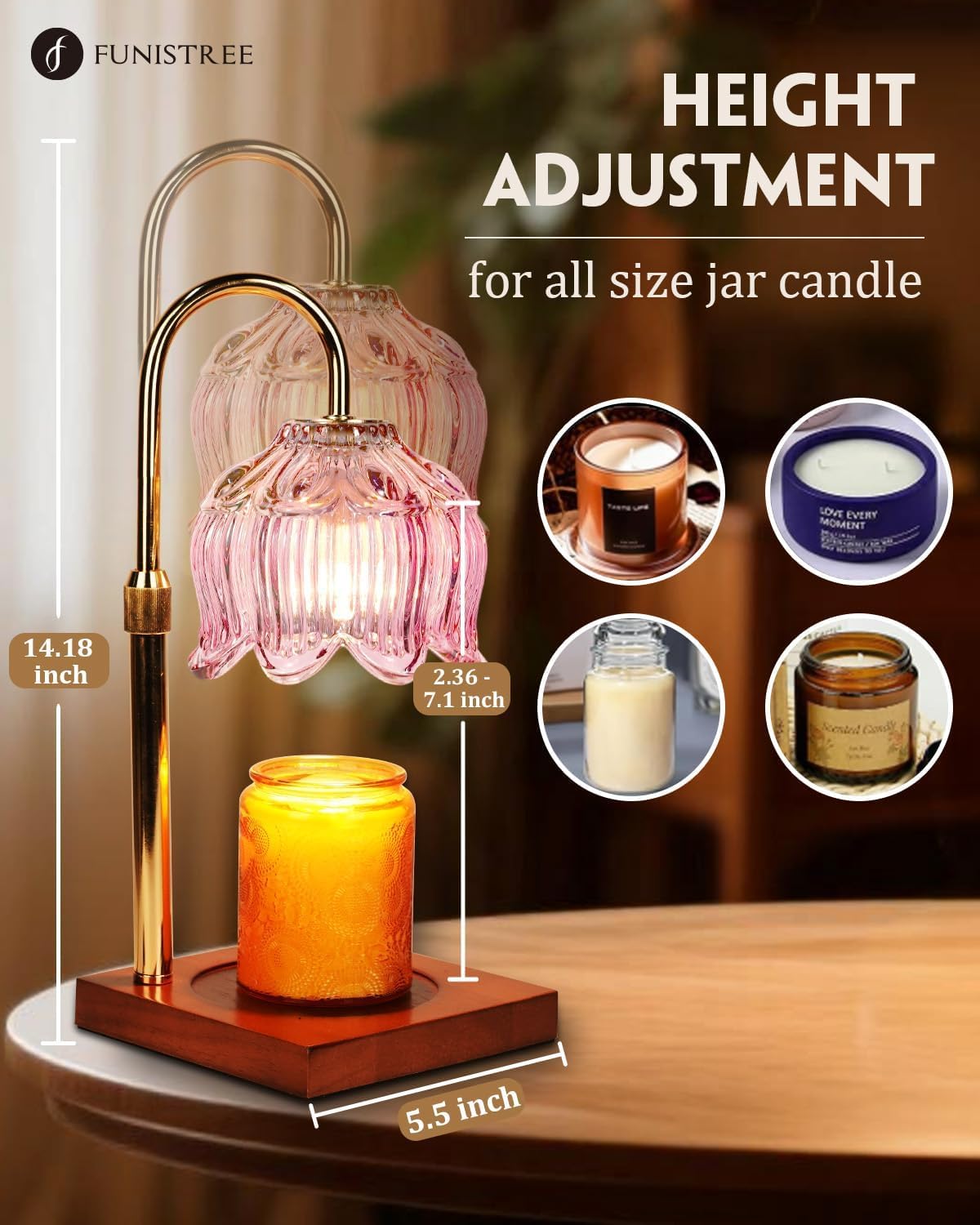 Funistree pink candle warmer lamp dimmer knob lets you customize fragrance intensity.