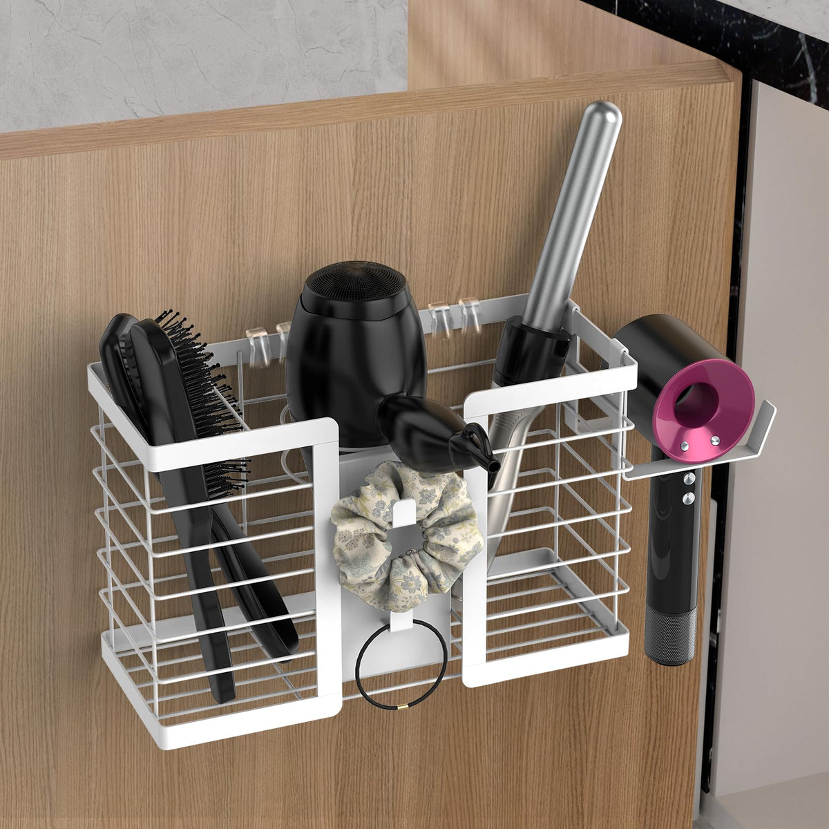 FUNKYLEE 3-in-1 compartments keep styling tools neatly organized.