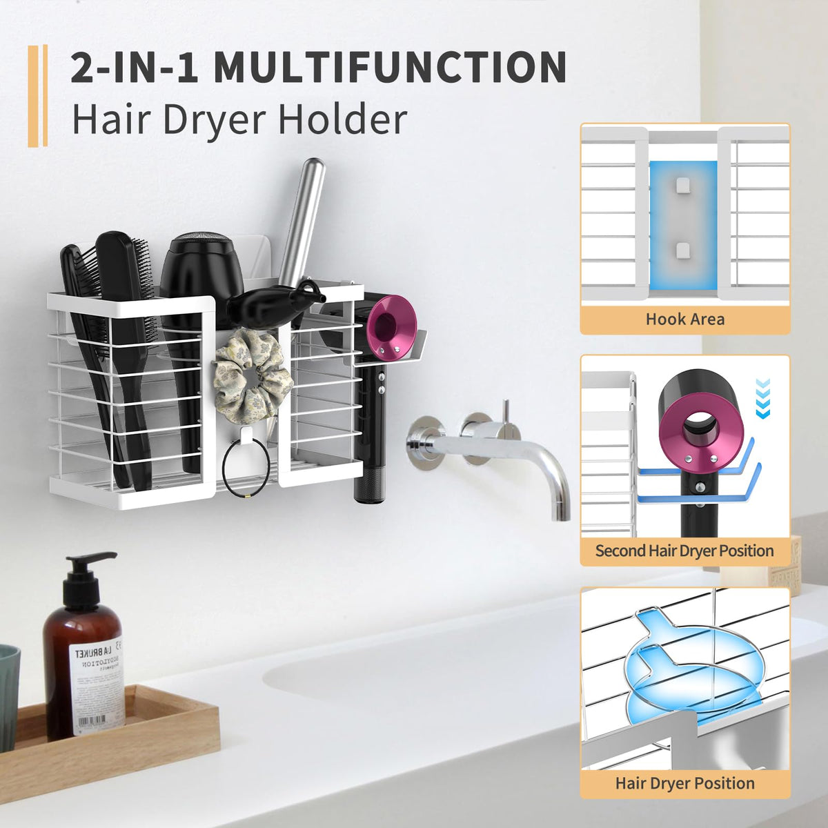 FUNKYLEE hook area provides fast access and reduces counter clutter.
