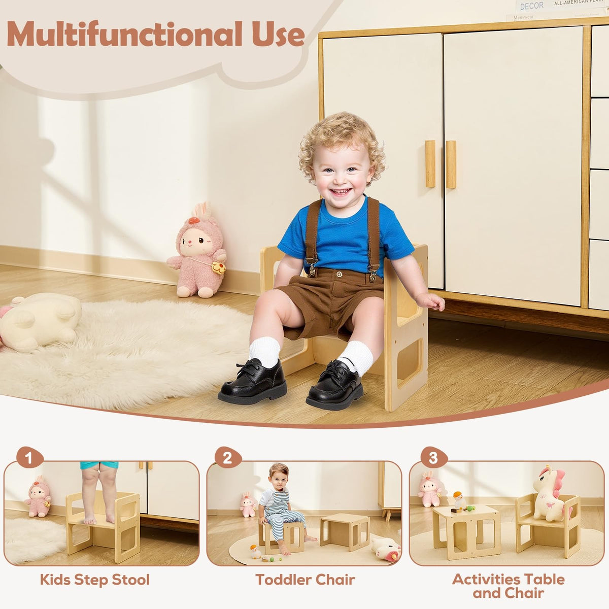 FUNLIO chair height settings show 3 levels for growing children