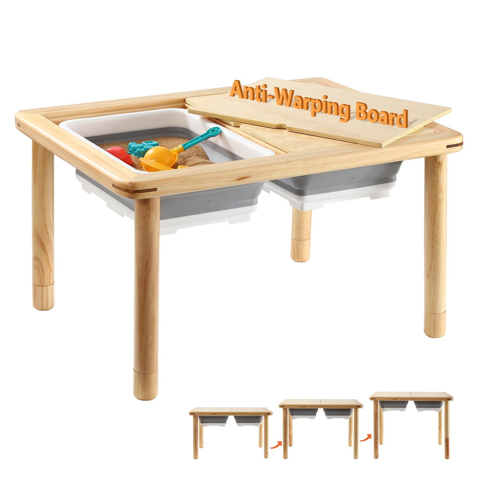 FUNLIO sensory table top view showing warp-resistant plywood for lasting play sessions