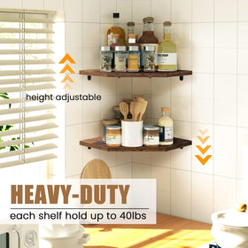 Fun Memories rustic corner shelf display for plants and photos with natural texture