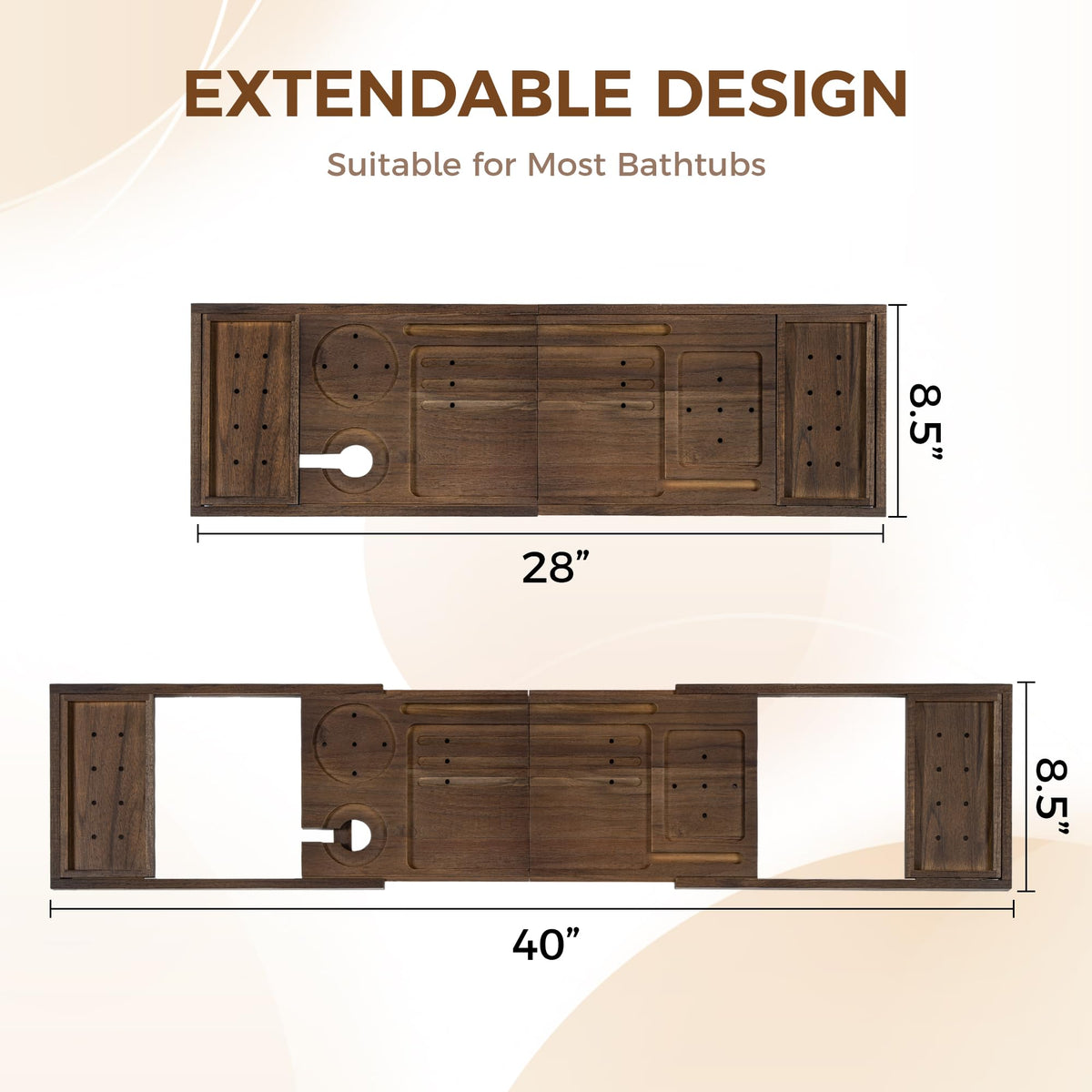 Fun Memories teak bath tray foldable design saves bathroom space