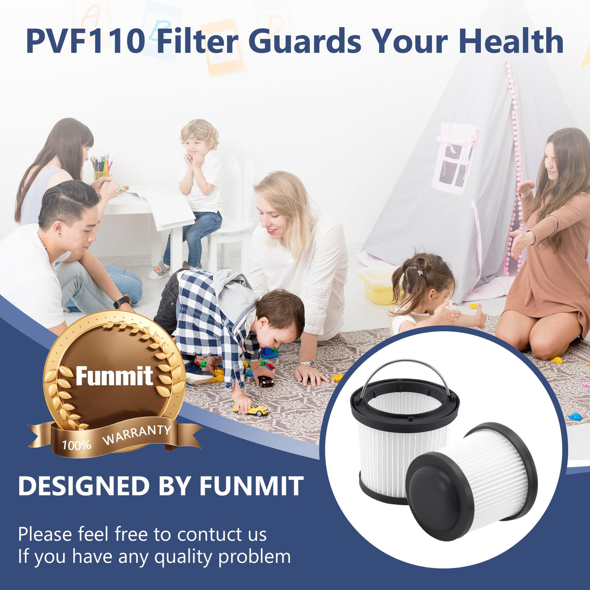 Washable PVF110 filter being cleaned with warm soap and water.
