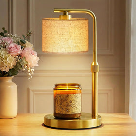 FunnyBEHOM candle warmer lamp with gold fabric shade for a soft, inviting glow in rooms