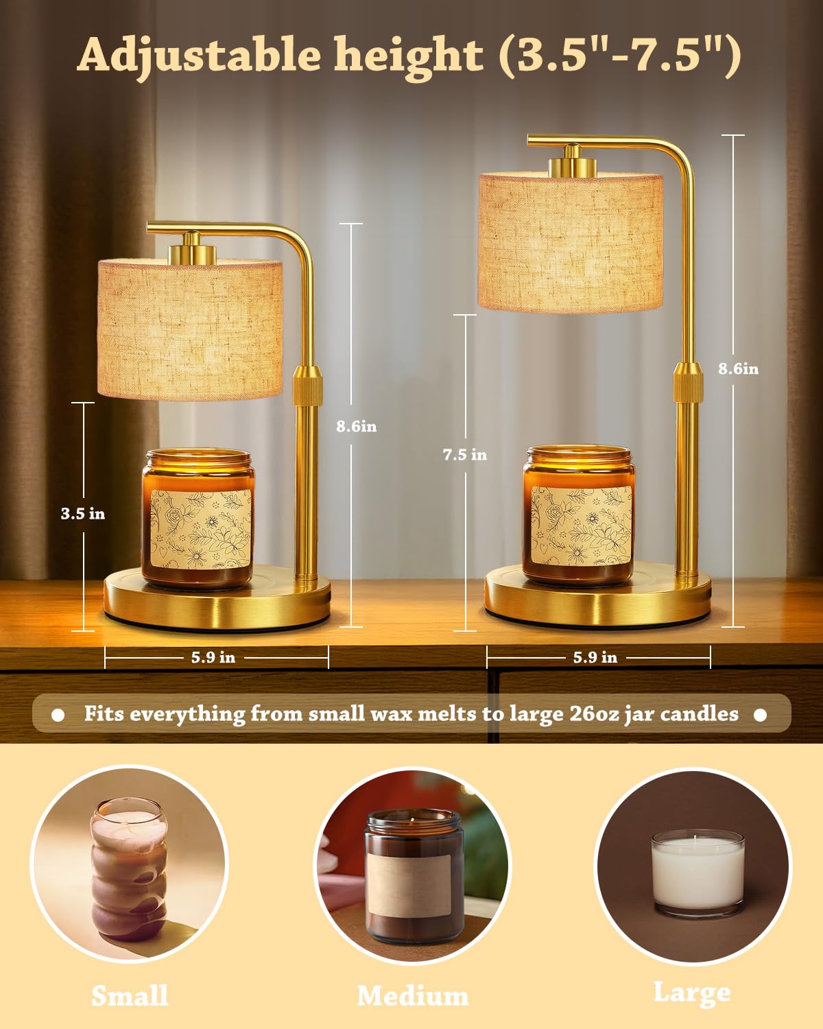 FunnyBEHOM candle warmer lamp height adjustable to fit jars of different sizes