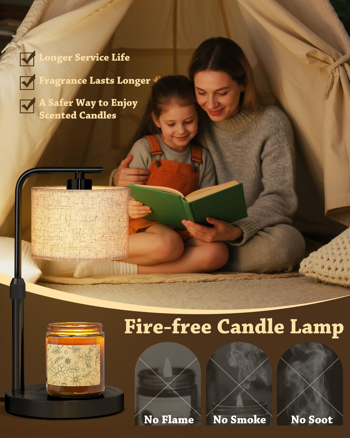 Candle warmer lamp with four brightness levels for varied moods