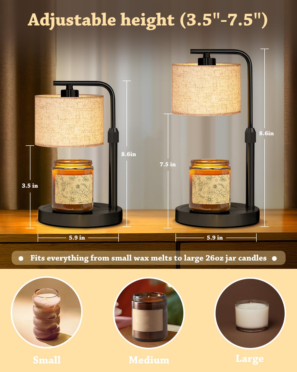 Sturdy metal base with non-slip pad protects furniture while stabilizing the lamp
