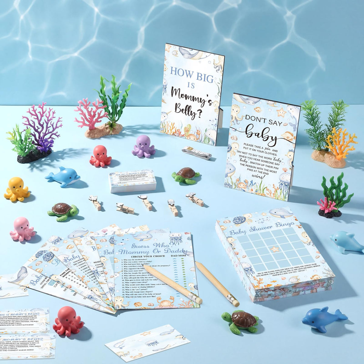 Funnymoom baby shower bingo tiles for lively ocean-themed entertainment