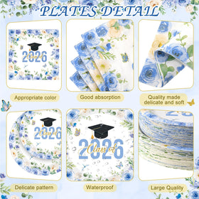 Funnymoom blue-gold graduation plates 7-inch for light snacks at Class of 2026 celebrations.
