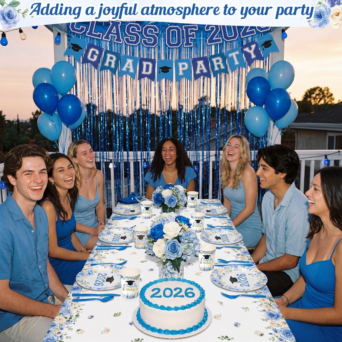 Funnymoom graduation tablecloth in PE plastic covers large surfaces for quick cleanup.