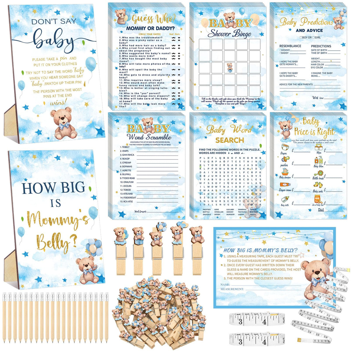 Funnymoom blue bear cards set engages guests at baby showers