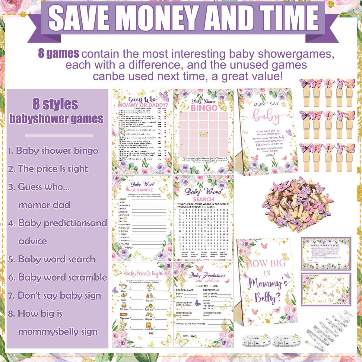 Funnymoom butterfly theme cards collection features clear print for easy, quick gameplay.