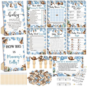 Funnymoom Cowboy Baby Shower Games Card Set engages guests with playful prompts.