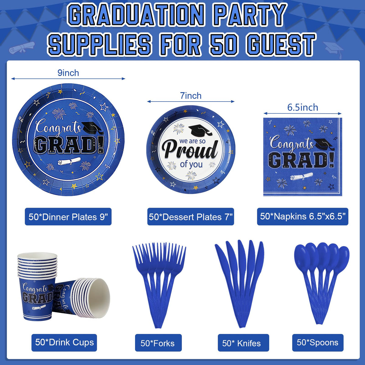 FunnyPars Graduation Napkins 13x13 blue for a polished look and spill absorption at celebrations