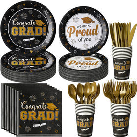 FunnyPars graduation plates 7inch showcase black and gold design for elegant serving