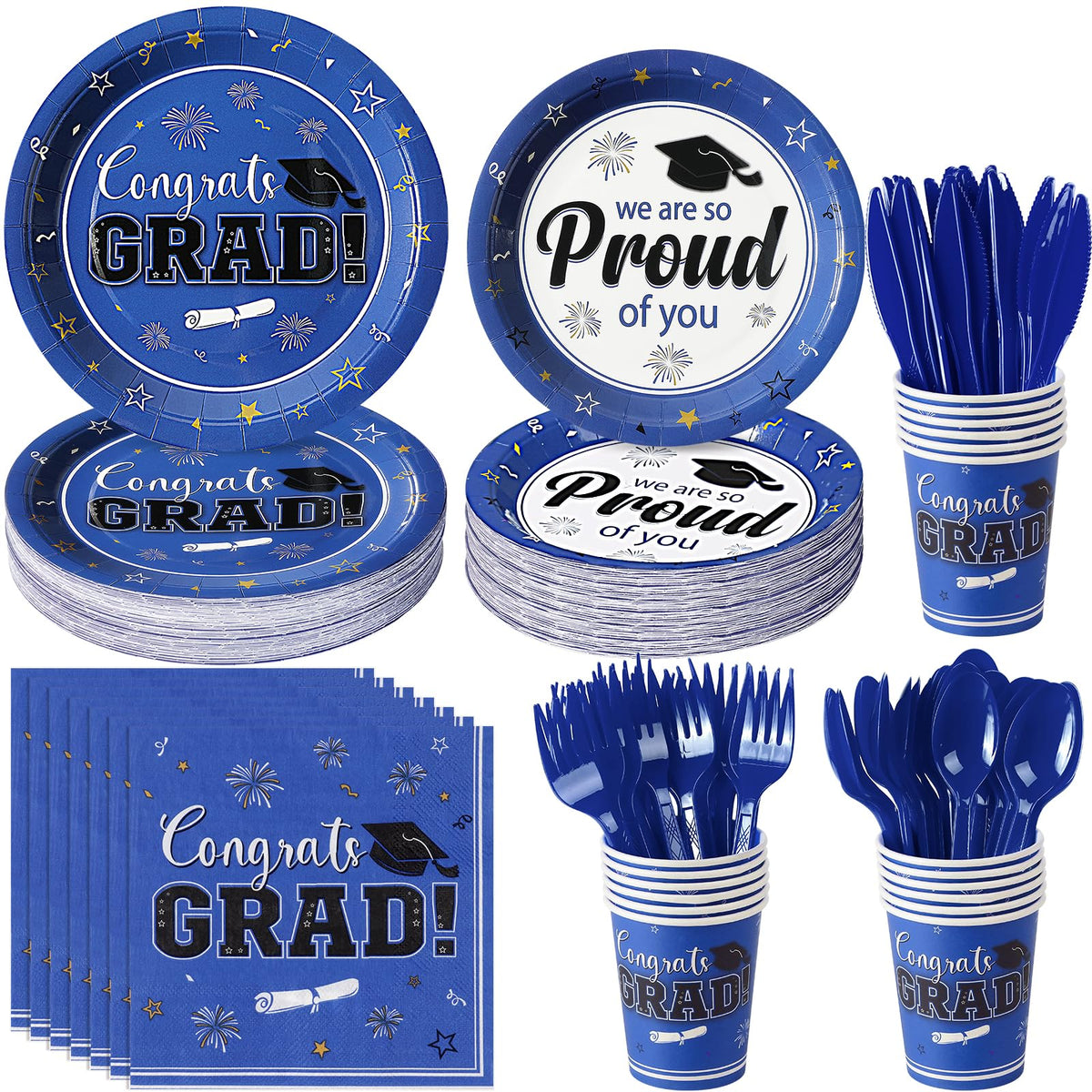 FunnyPars Graduation Plates 9 inch blue for party prep and effortless cleanup after the party