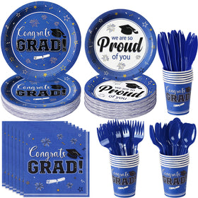 FunnyPars Graduation Plates 9 inch blue for party prep and effortless cleanup after the party
