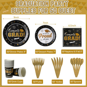 FunnyPars graduation plates 9inch in black and gold ideal for dinner courses