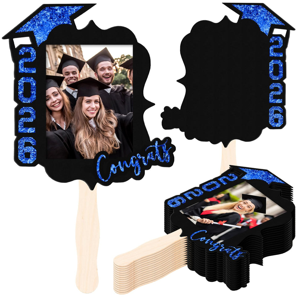 FunooFuno graduation fans set with blue and gold finish for party decor and keepsake photos.