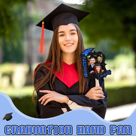 Close-up of the wooden handle and fan face on the FunooFuno graduation fans.