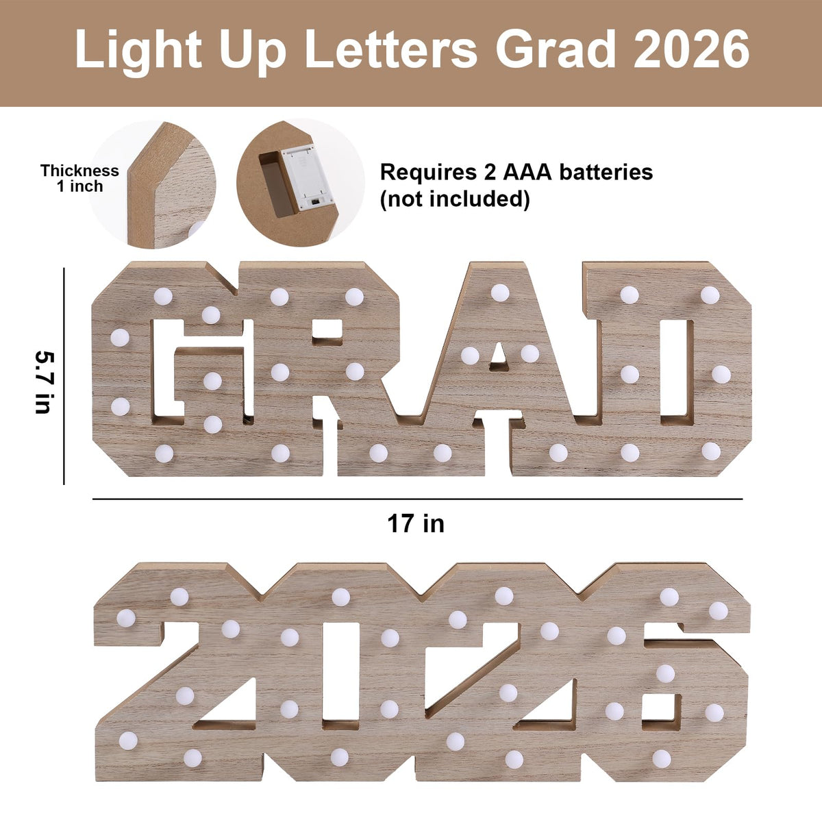FunouHome wooden-grad-letters-17x5-7in adds a warm ambience to celebrations.