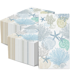Funrous seashell napkins with coral accents for vibrant coastal gatherings.