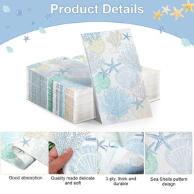 Funrous coastal guest napkins showcase seashell prints for seaside wedding or party settings.