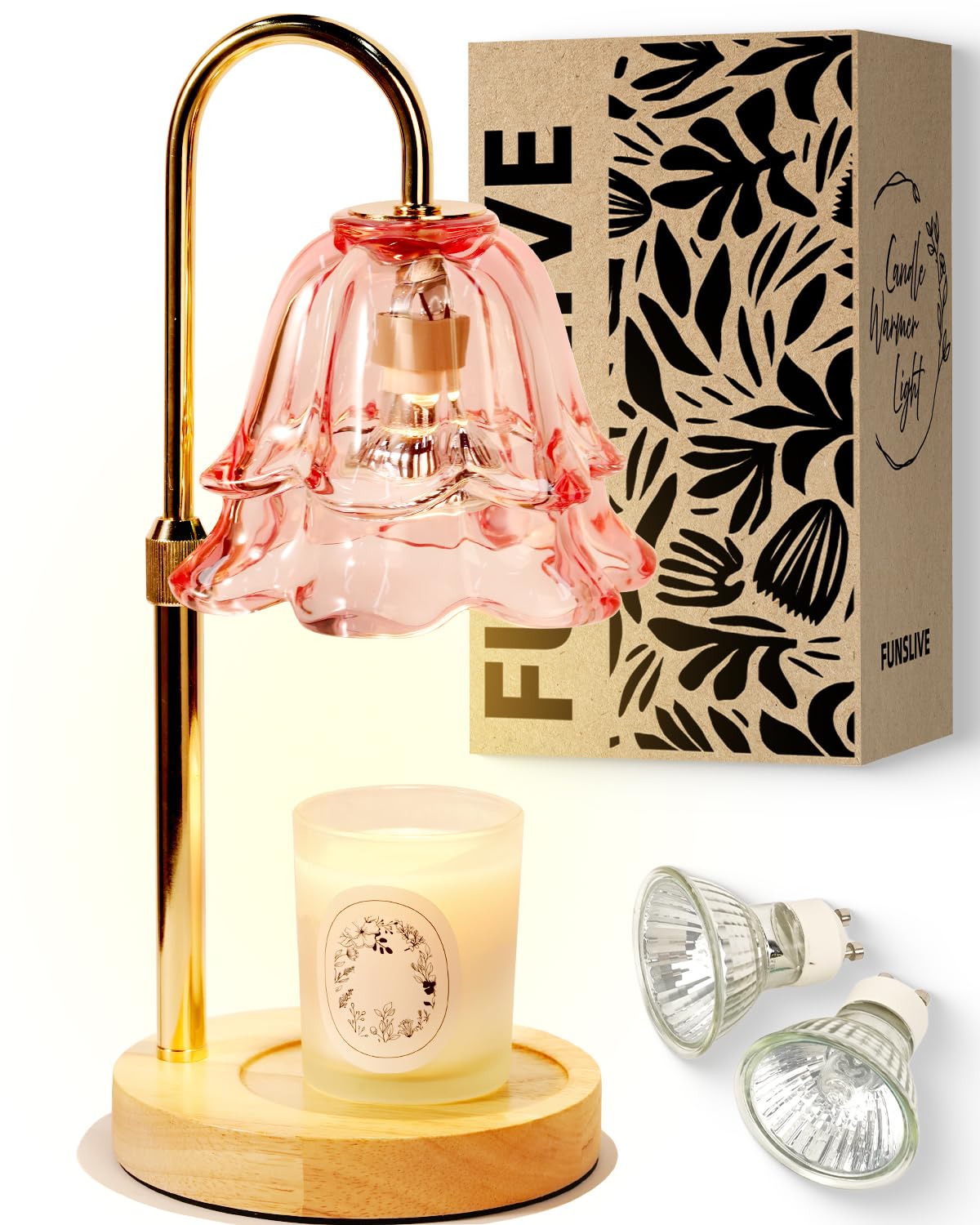 Funslive pink candle warmer lamp with camellia shade creating a cozy glow