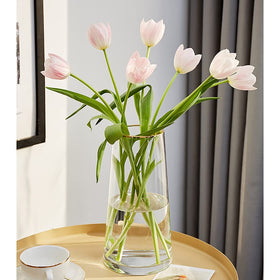 FUNSOBA clear glass vase with gold rim top edge for sophisticated centerpieces
