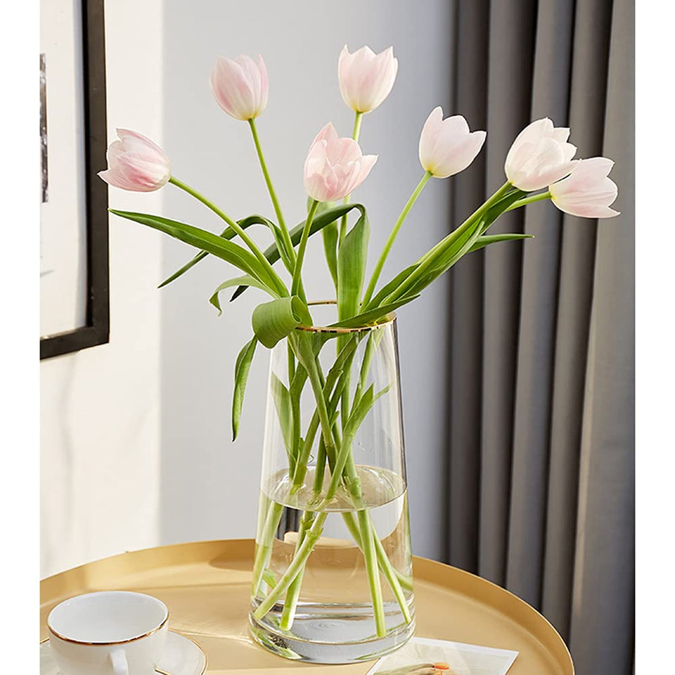 FUNSOBA clear glass vase with gold rim top edge for sophisticated centerpieces