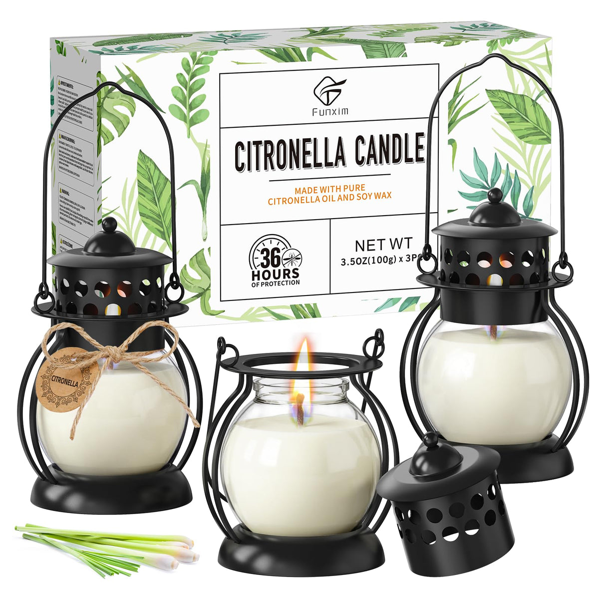 FUNXIM citronella candles with upgraded lantern design create elegant outdoor ambiance