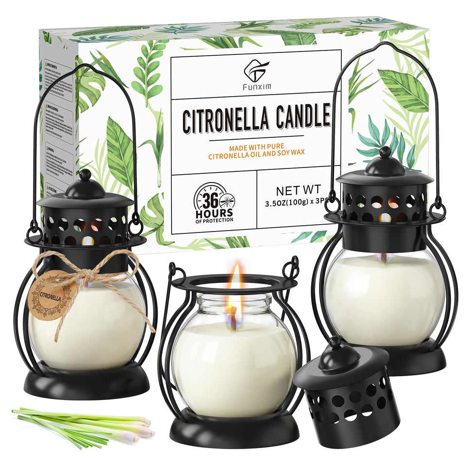 FUNXIM citronella candles with upgraded lantern design create elegant outdoor ambiance