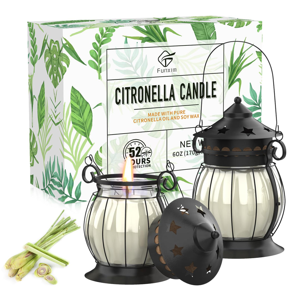 FUNXIM citronella candles lantern holder for outdoor ambiance and insect deterrence