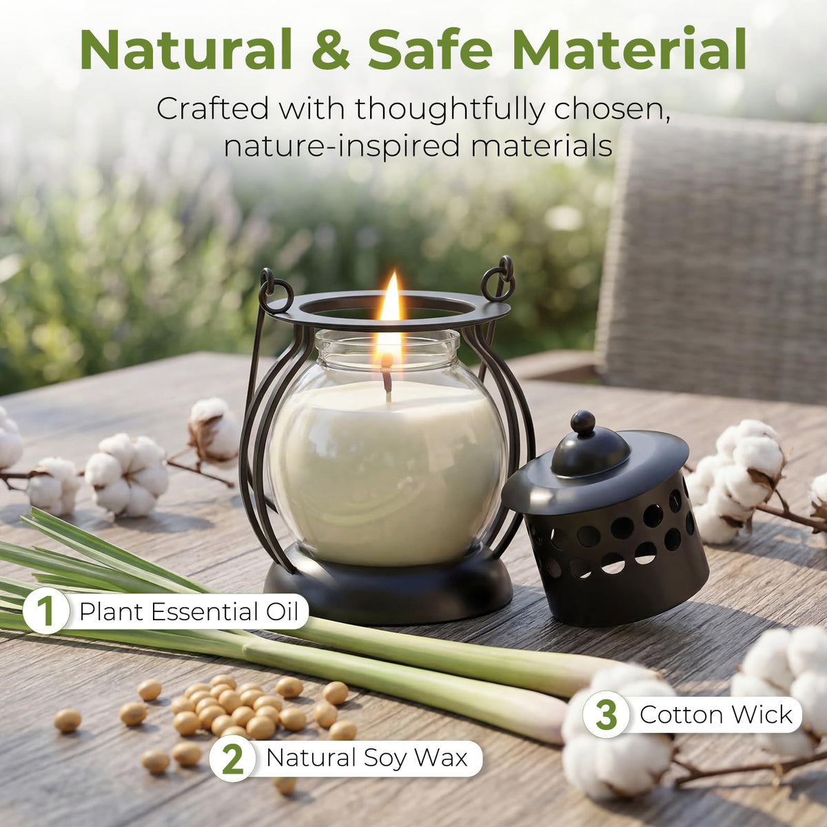 FUNXIM citronella candles in a metal lantern illuminate patios with natural aroma