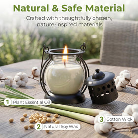 FUNXIM citronella candles in a metal lantern illuminate patios with natural aroma