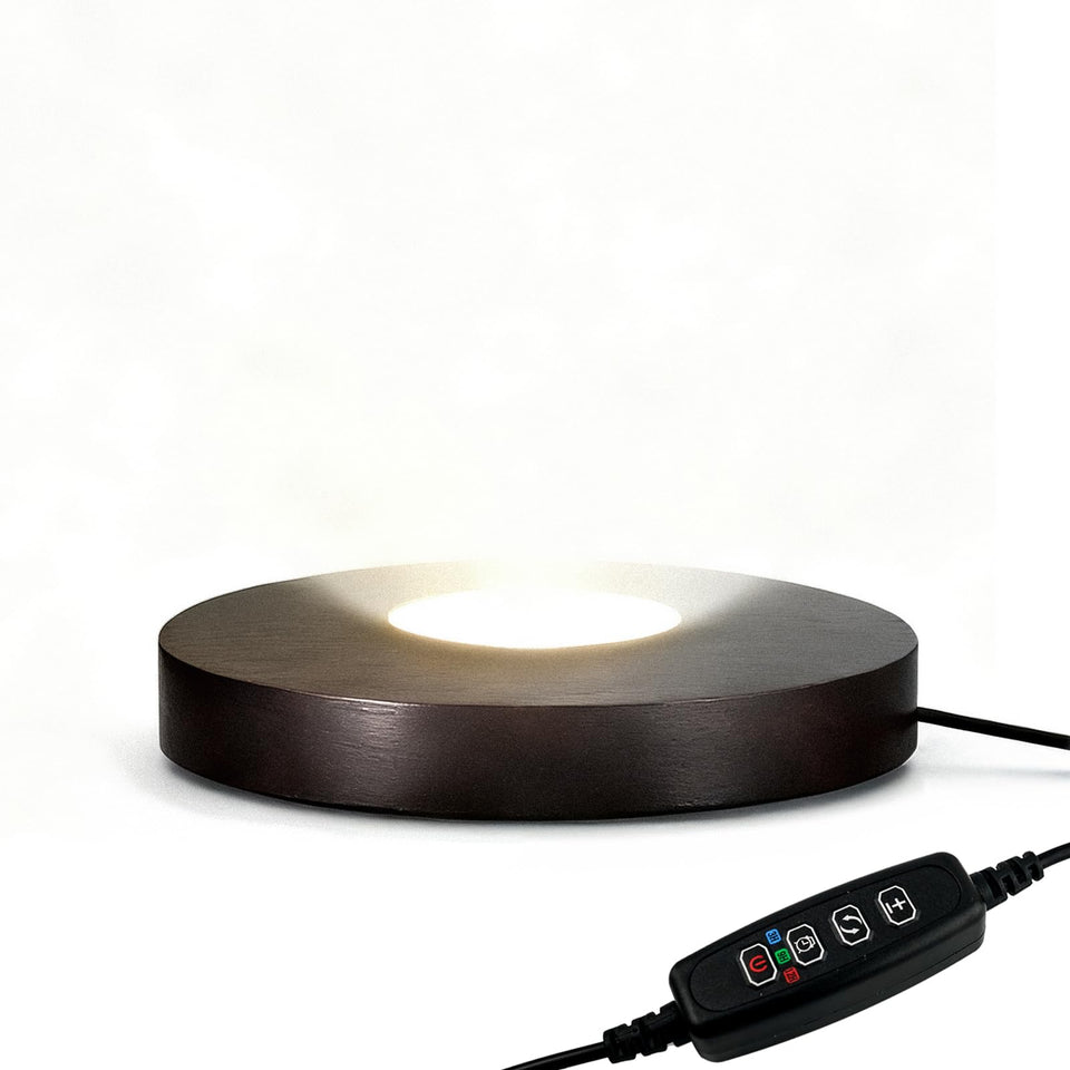 FuoiCorn wood LED base close-up with warm glow for crystal art displays.
