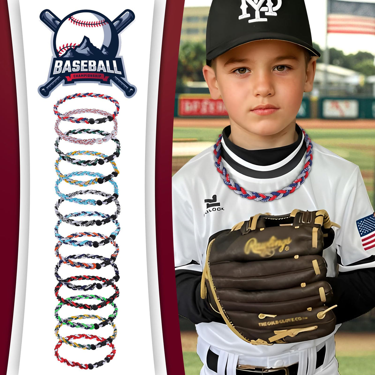 Fupapa baseball necklace 3D detail, bold colors for team spirit.